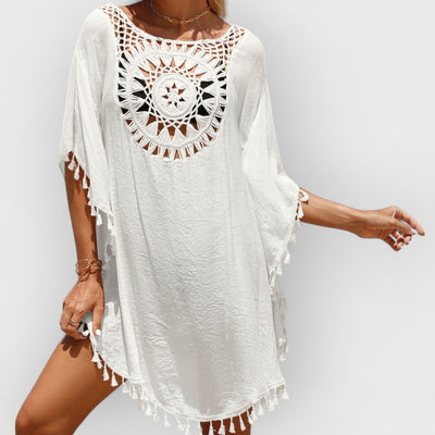 Hand Crochet Loose Fringe Sunflower Beach Blouse Cover Up