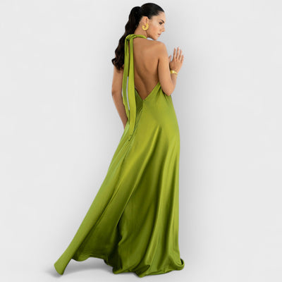 Satin  Elegant Maxi long Dress: Backless Halter Neck