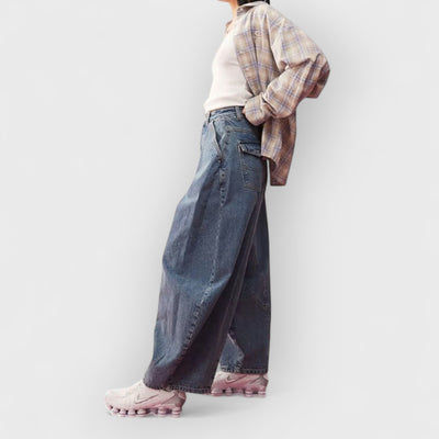 Washed Blue Oversized Balloon Jeans