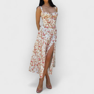 Rose Print Herringbone Slip Dress