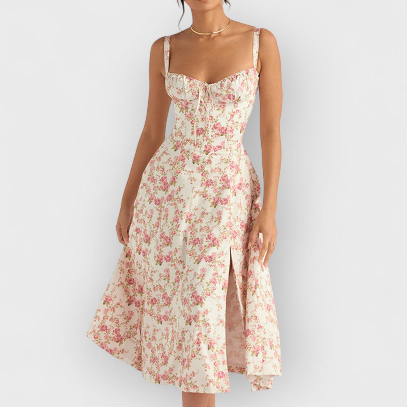 Rose Print Herringbone Slip Dress