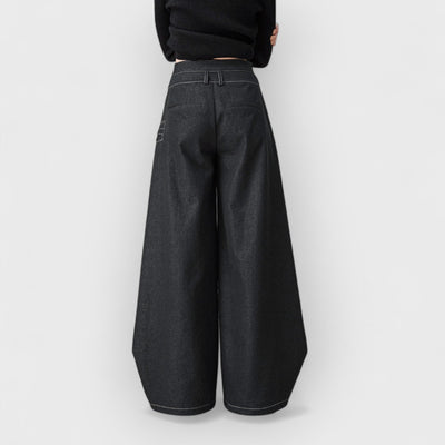 Swinging Symphony Fake Two-Piece Wide-Leg Jeans