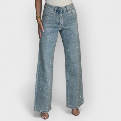 High Waisted Diamanté Straight Leg Jeans