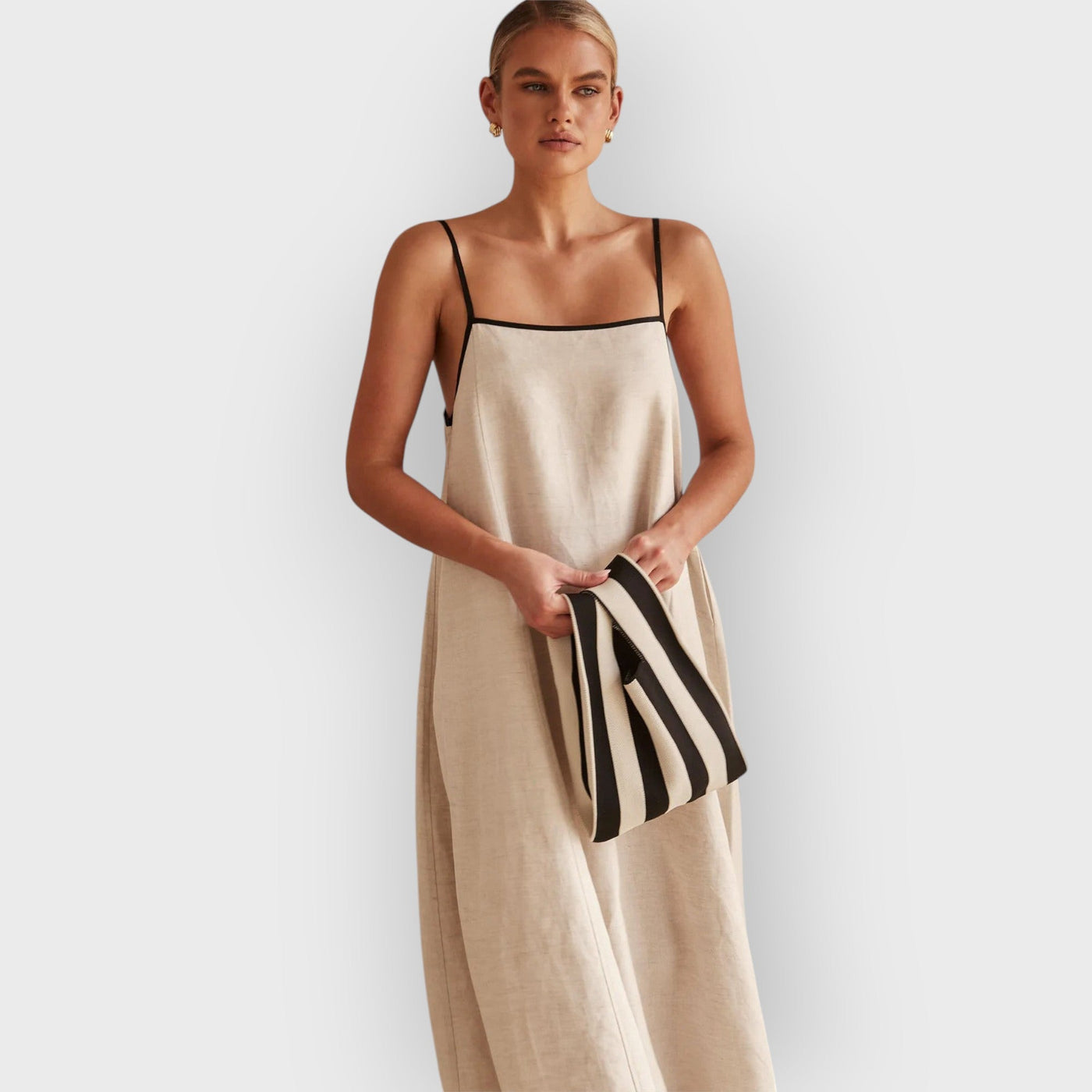 Contrast Linen Maxi Dress