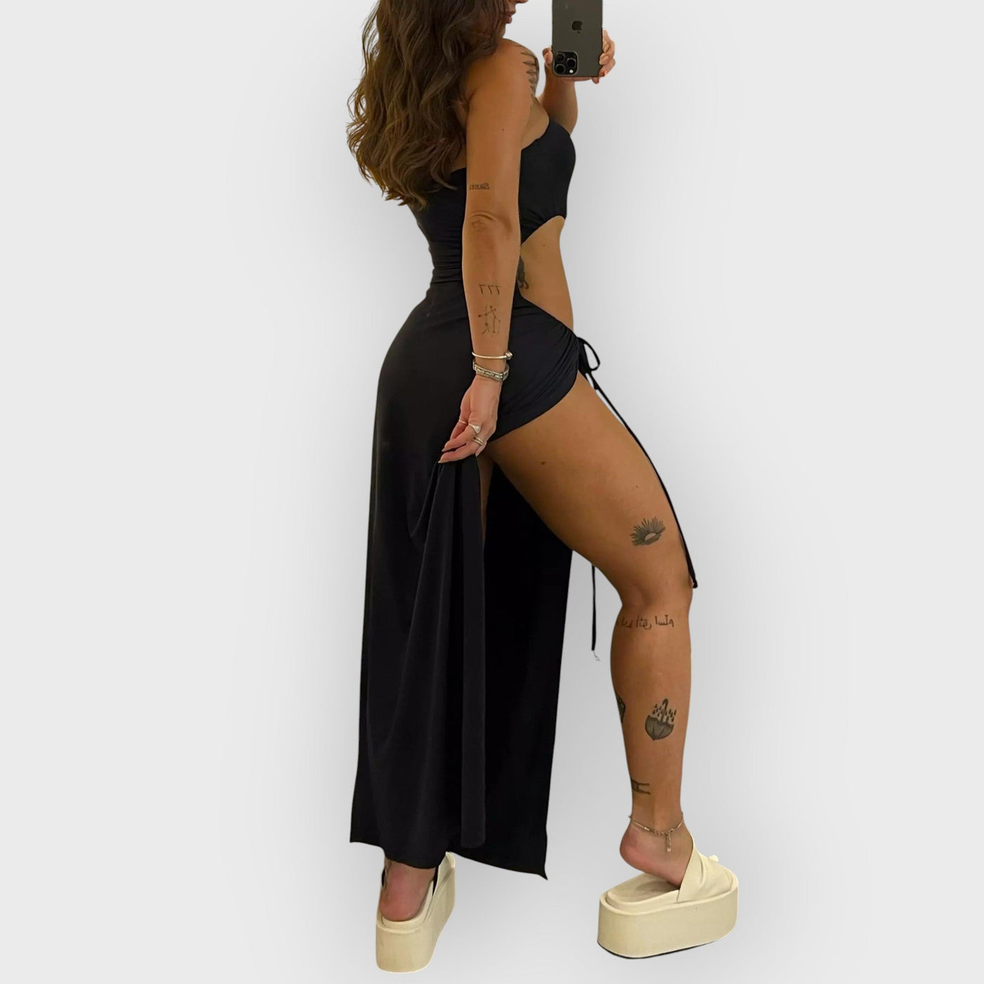 Bandeau Side Slit Tie Bodysuit Dress