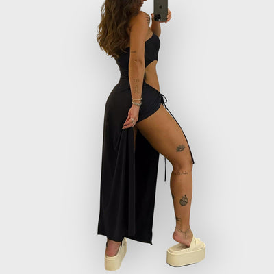 Bandeau Side Slit Tie Bodysuit Dress