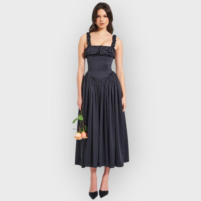 Noreen Pleated Strap Puffy Maxi Dress