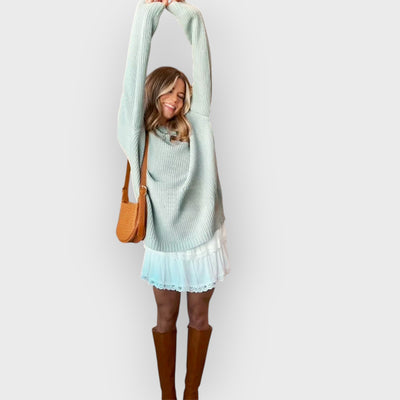 Oversized Knit Batwing Sweater & Ruffled Mini Skirt Set