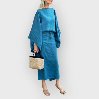 Crimson Linen Breeze Kimono Dress