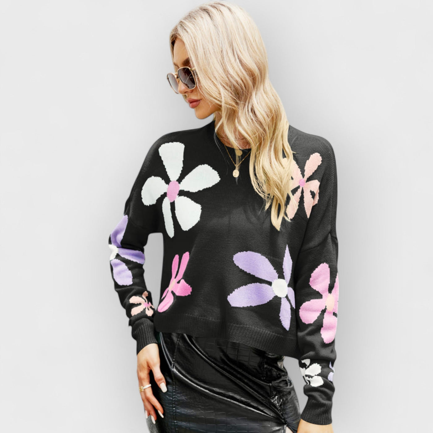 Sweet Floral Loose Crewneck Sweater