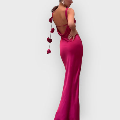 Formentera Flower Satin Ribbon Maxi Dress