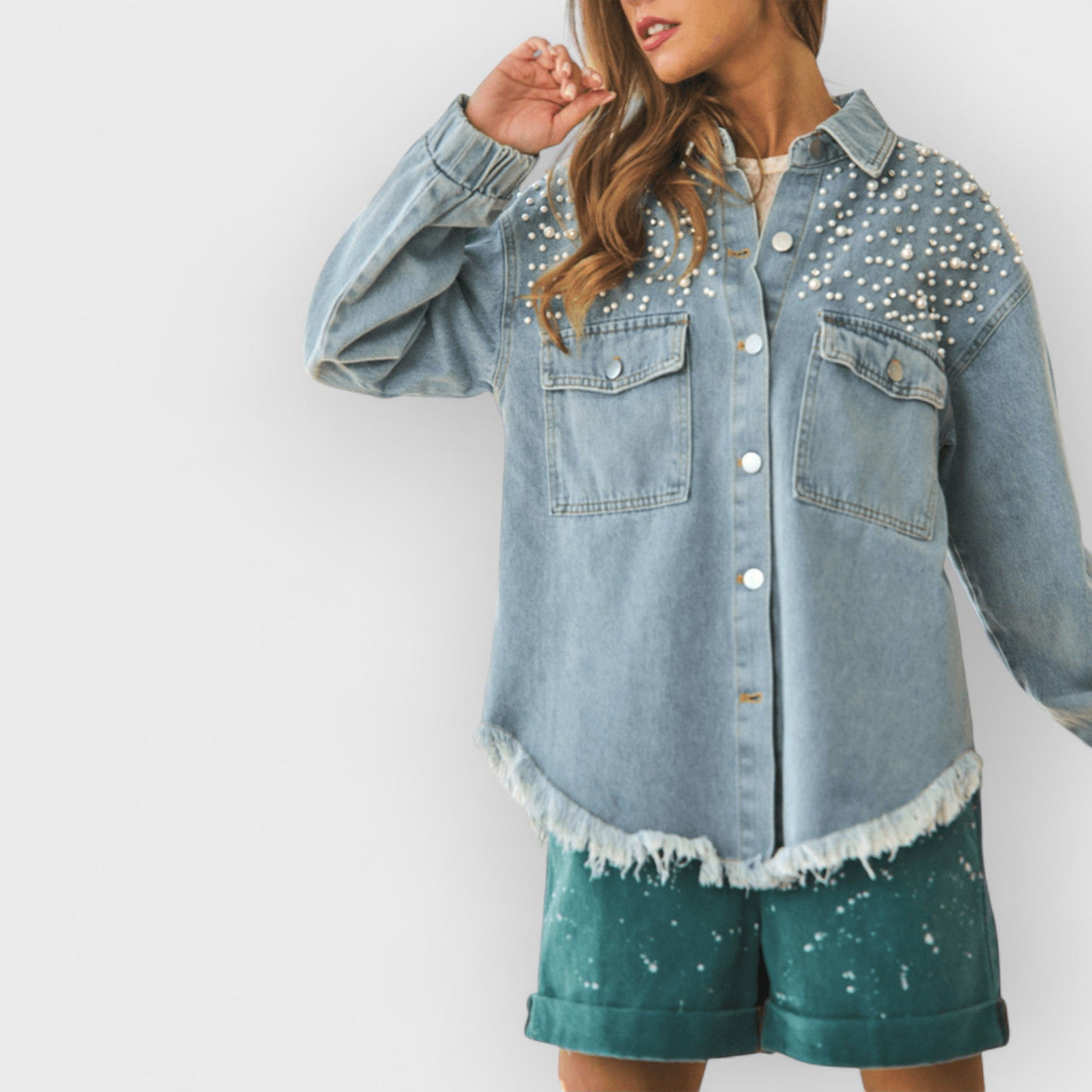 Super Pearl Girl Oversized Denim Shacket