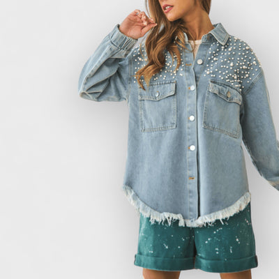Super Pearl Girl Oversized Denim Shacket