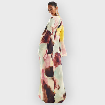 Abstract Watercolor Print Ultra-Long Dress