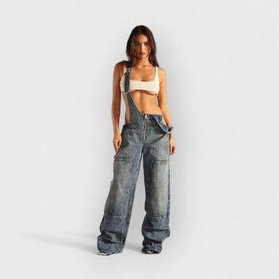 Zipper Strap Denim Jumpsuit