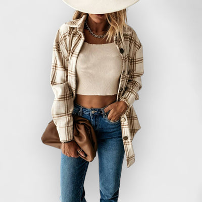 Plaid Casual Brushed Wool Cardigan Jacket