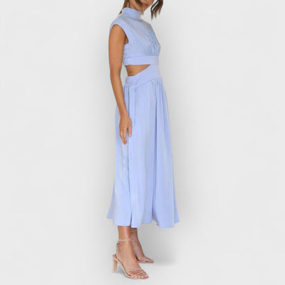 Cutout Waist Pocketed Vacation Midi Dress