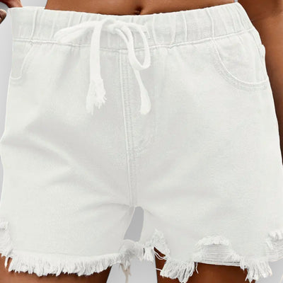 High-Waist Elastic Denim Shorts