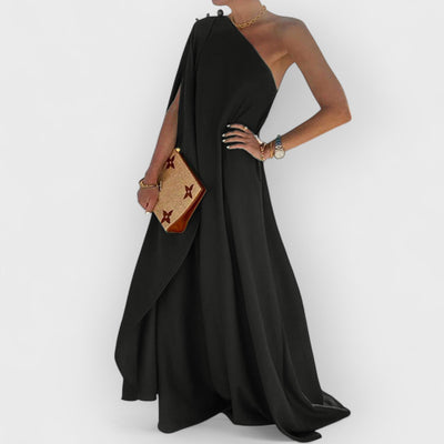 Fashionable Solid Color Loose One Shoulder Maxi Dress
