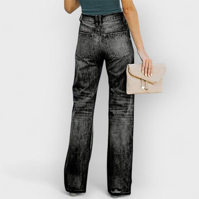 High-Waist Distressed Denim Pants