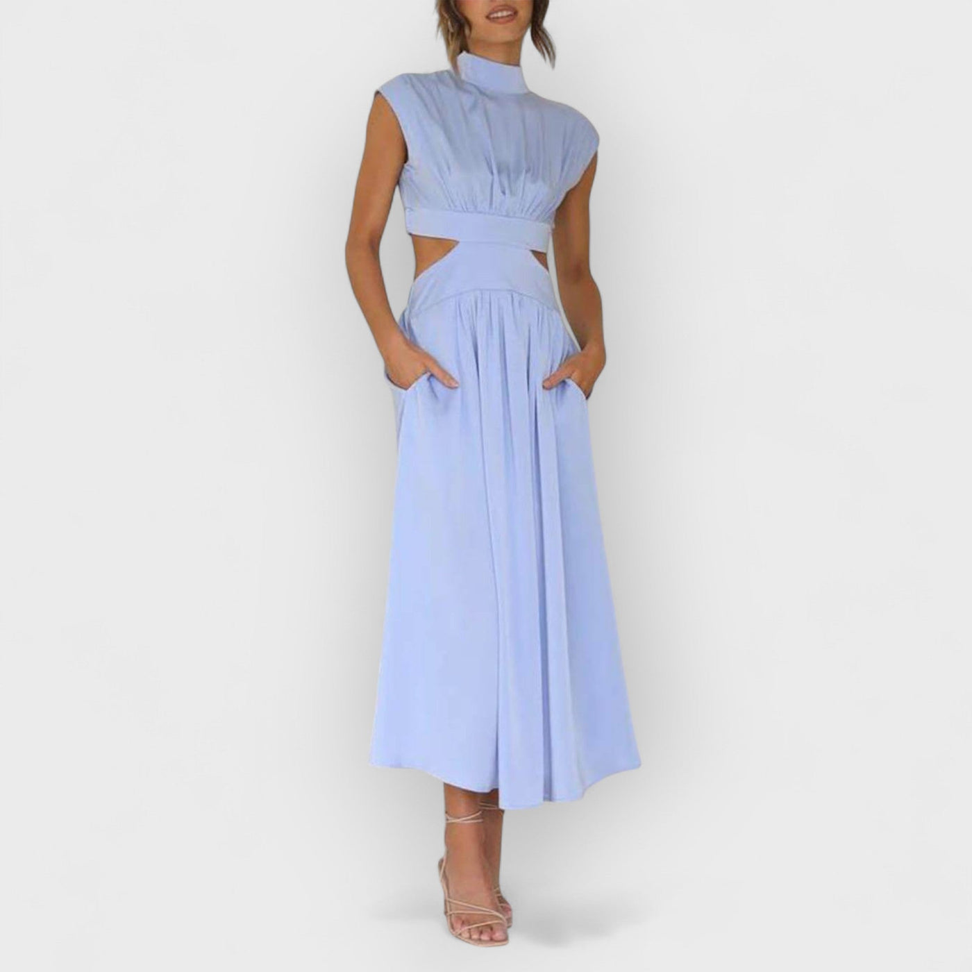 Cutout Waist Pocketed Vacation Midi Dress