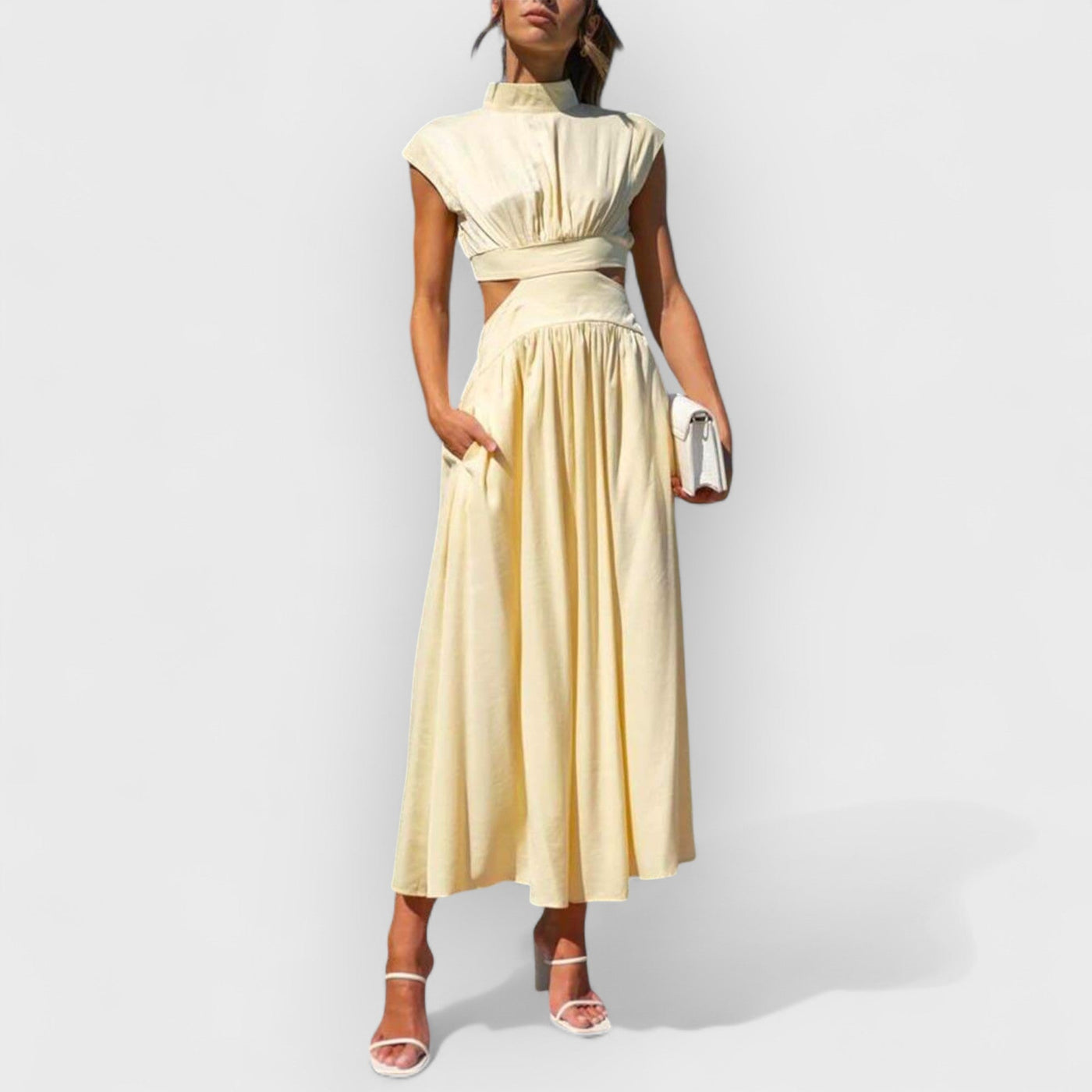 Cutout Waist Pocketed Vacation Midi Dress