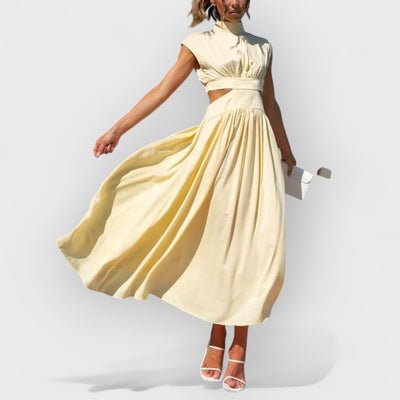 Cutout Waist Pocketed Vacation Midi Dress