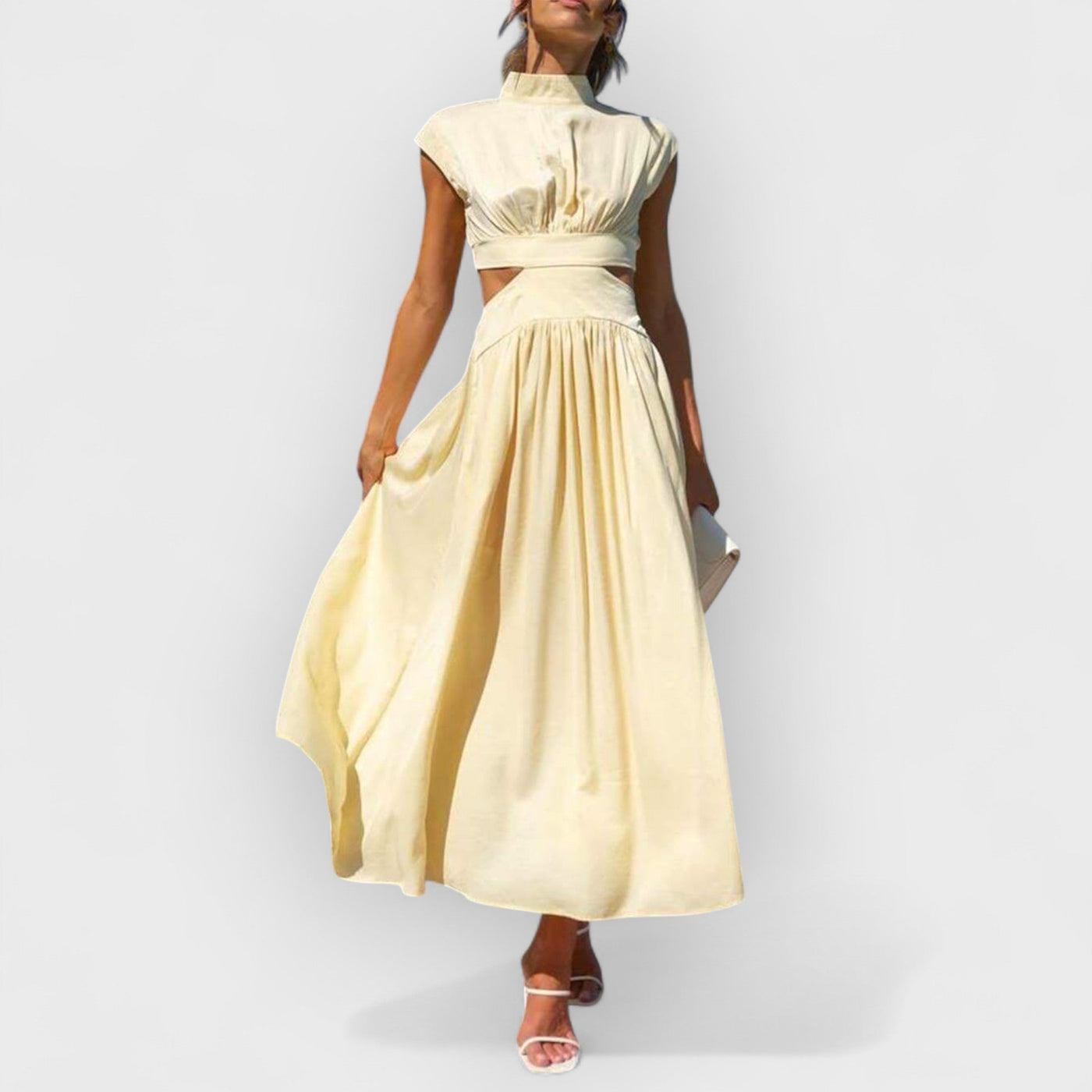 Cutout Waist Pocketed Vacation Midi Dress