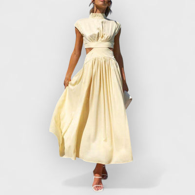Cutout Waist Pocketed Vacation Midi Dress