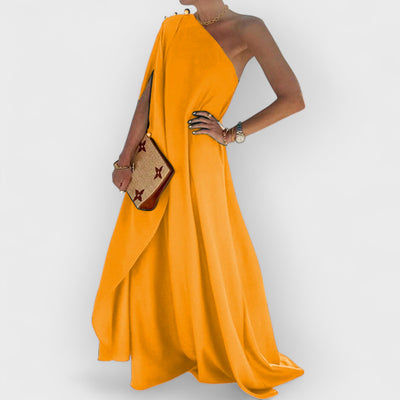 Fashionable Solid Color Loose One Shoulder Maxi Dress