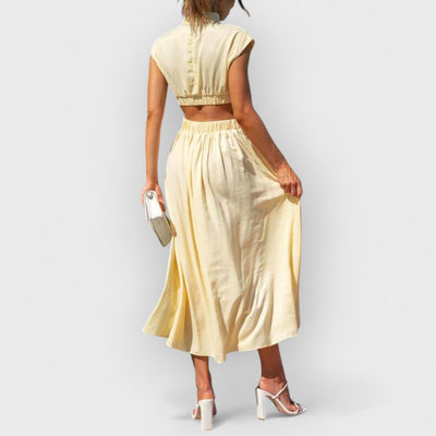 Cutout Waist Pocketed Vacation Midi Dress