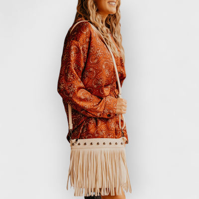 Fringe Decor Crossbody Bag White