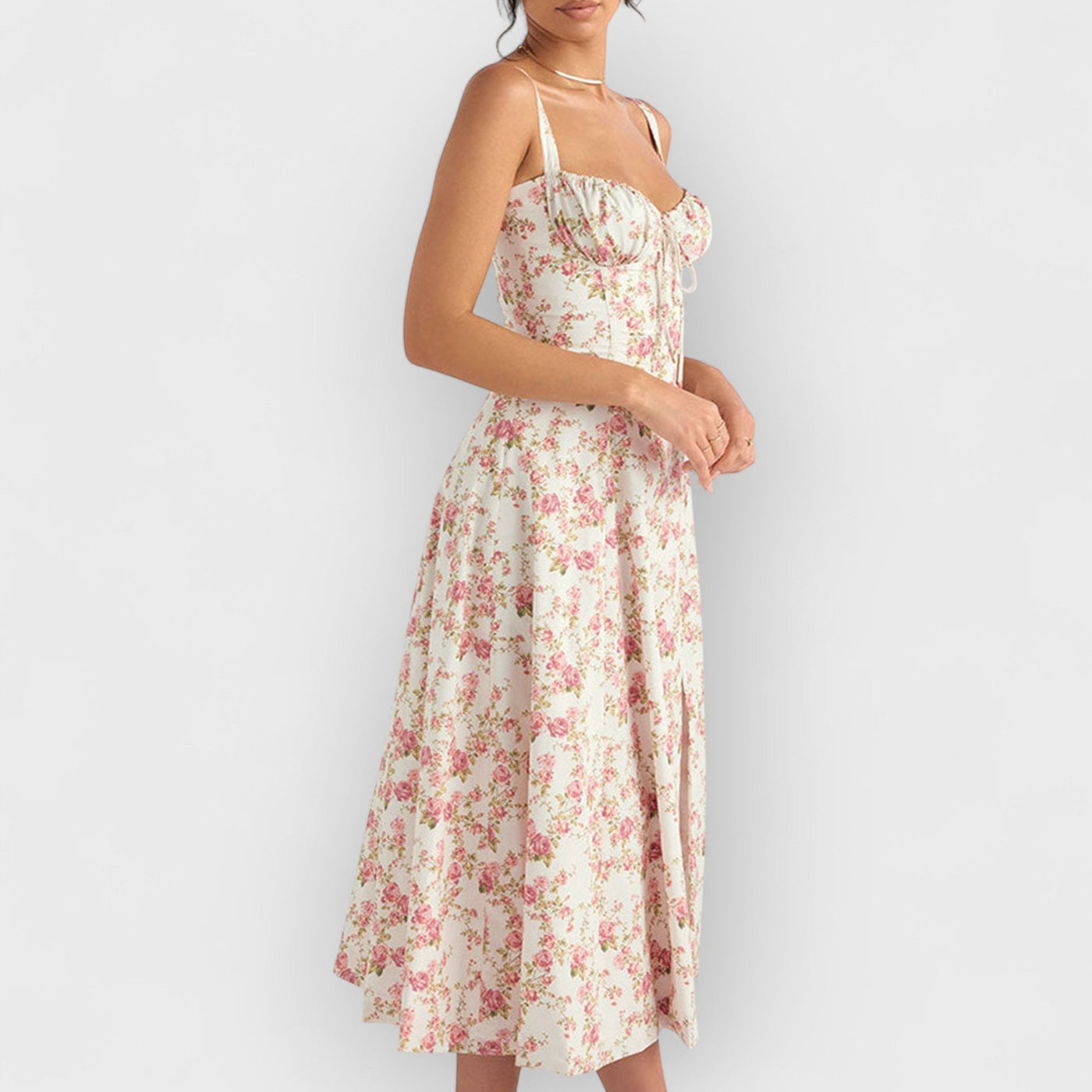 Rose Print Herringbone Slip Dress