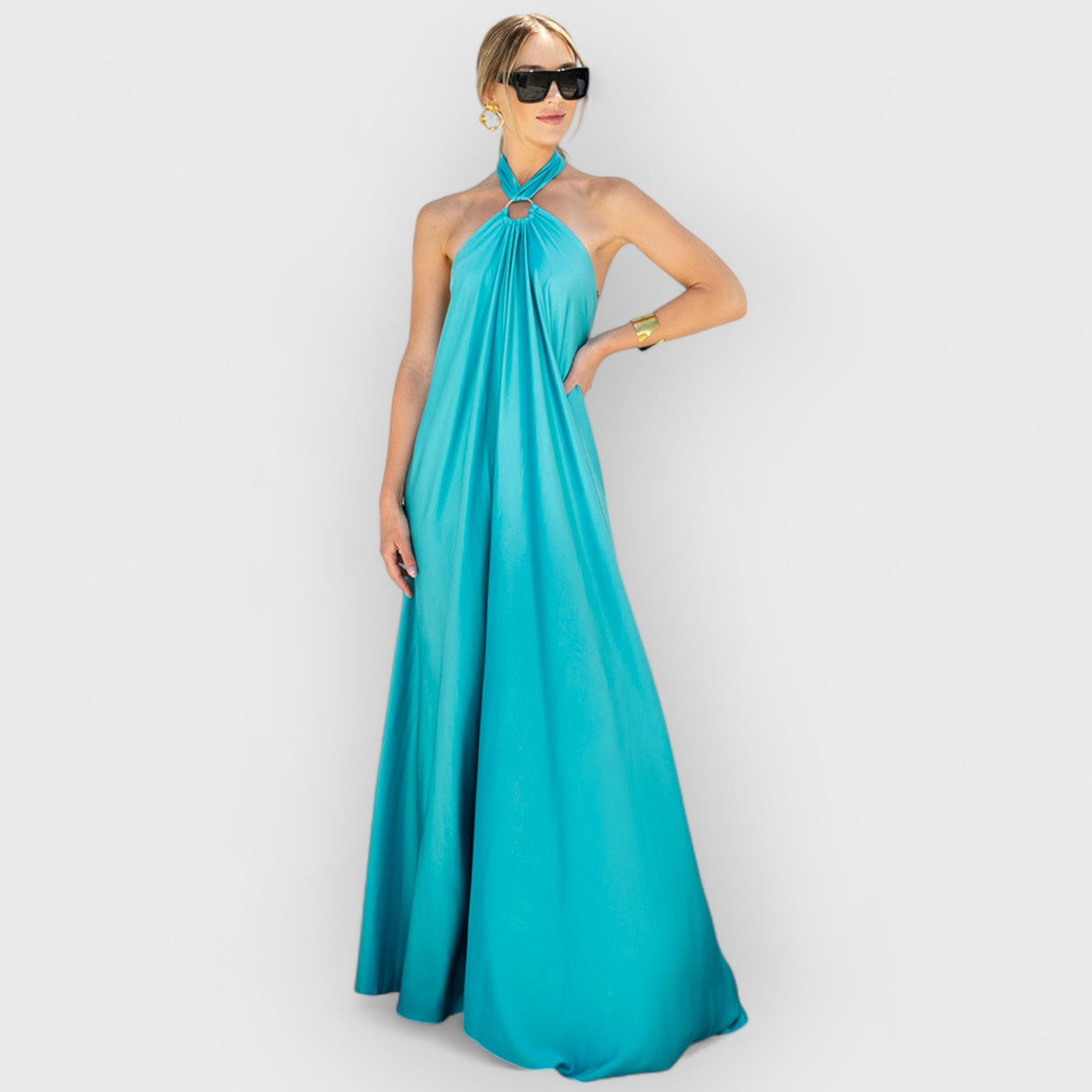 Satin  Elegant Maxi long Dress: Backless Halter Neck