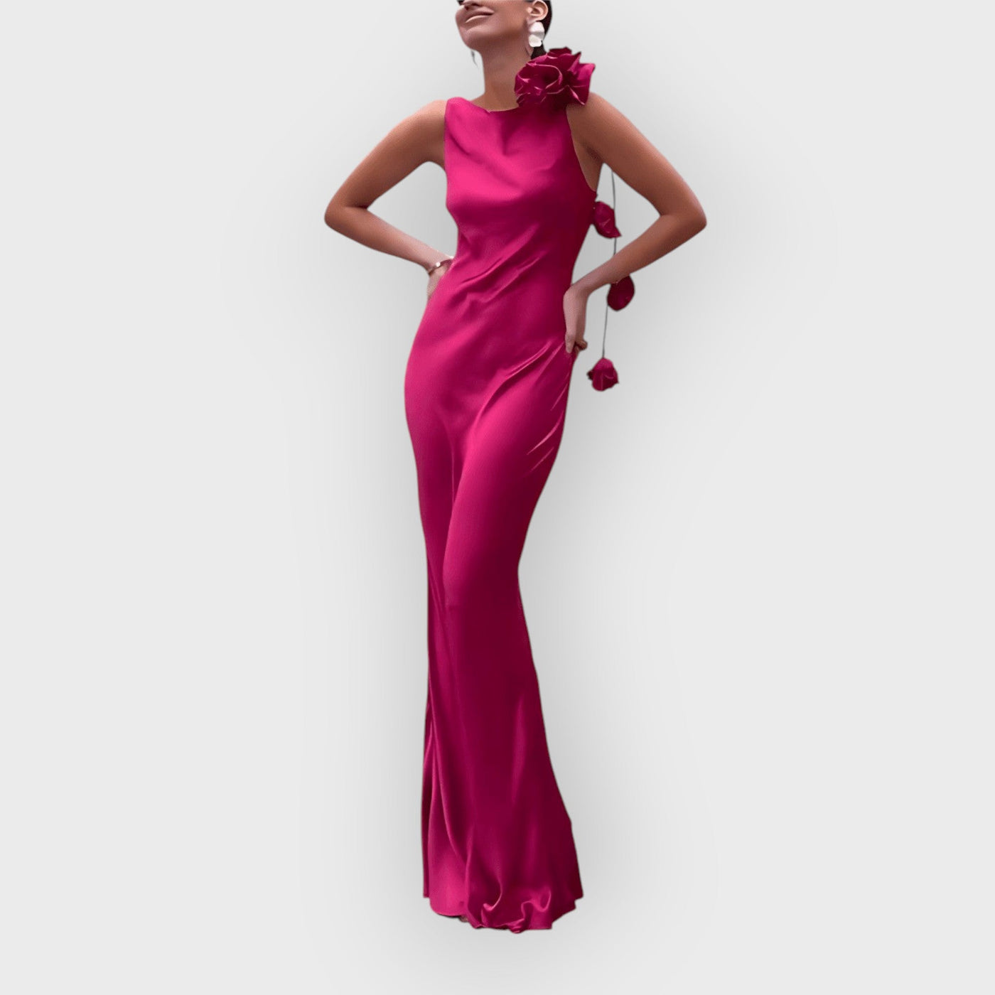 Formentera Flower Satin Ribbon Maxi Dress