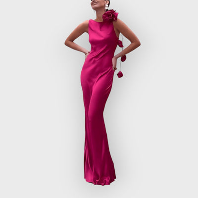 Formentera Flower Satin Ribbon Maxi Dress