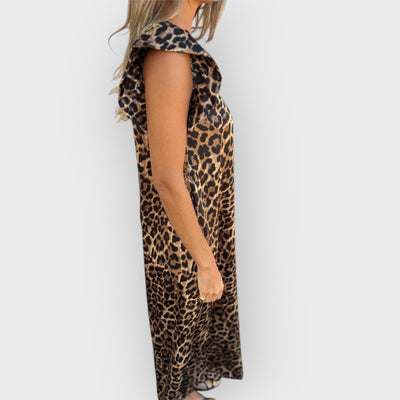 Leopard Print V-Neck Jumpsuit With Front Pockets