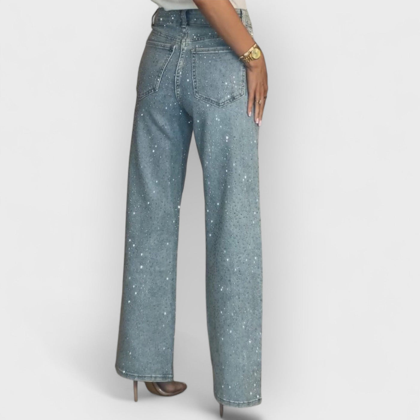 High Waisted Diamanté Straight Leg Jeans