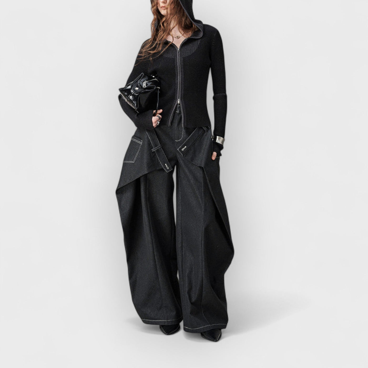 Swinging Symphony Fake Two-Piece Wide-Leg Jeans
