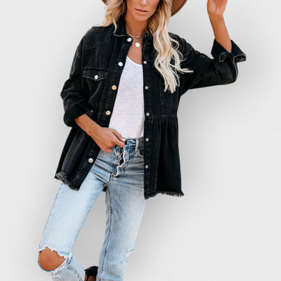 Distressed Denim Button Down Shirt Jacket