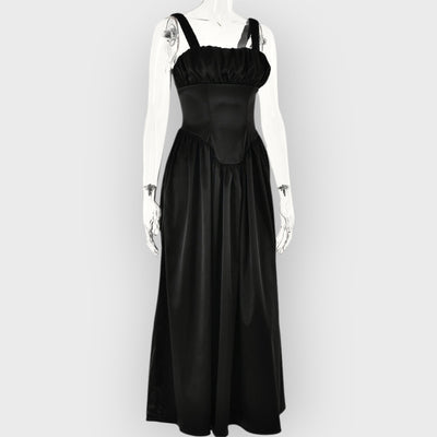 Noreen Pleated Strap Puffy Maxi Dress