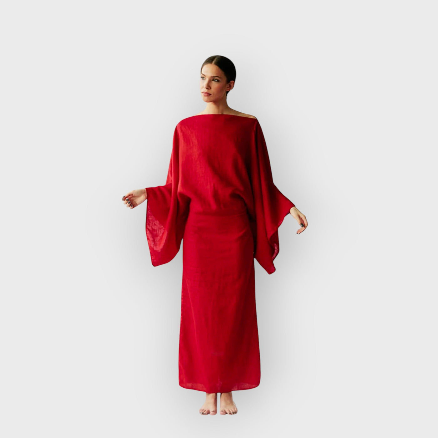 Crimson Linen Breeze Kimono Dress