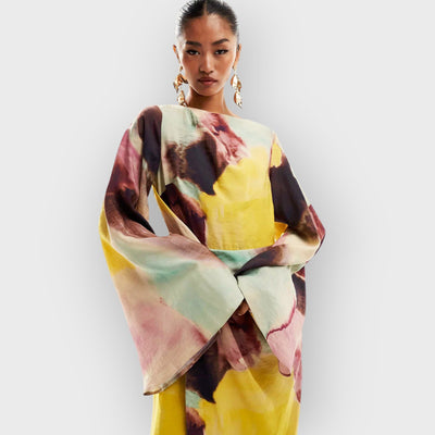 Abstract Watercolor Print Ultra-Long Dress