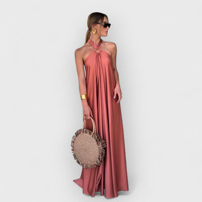 Satin  Elegant Maxi long Dress: Backless Halter Neck