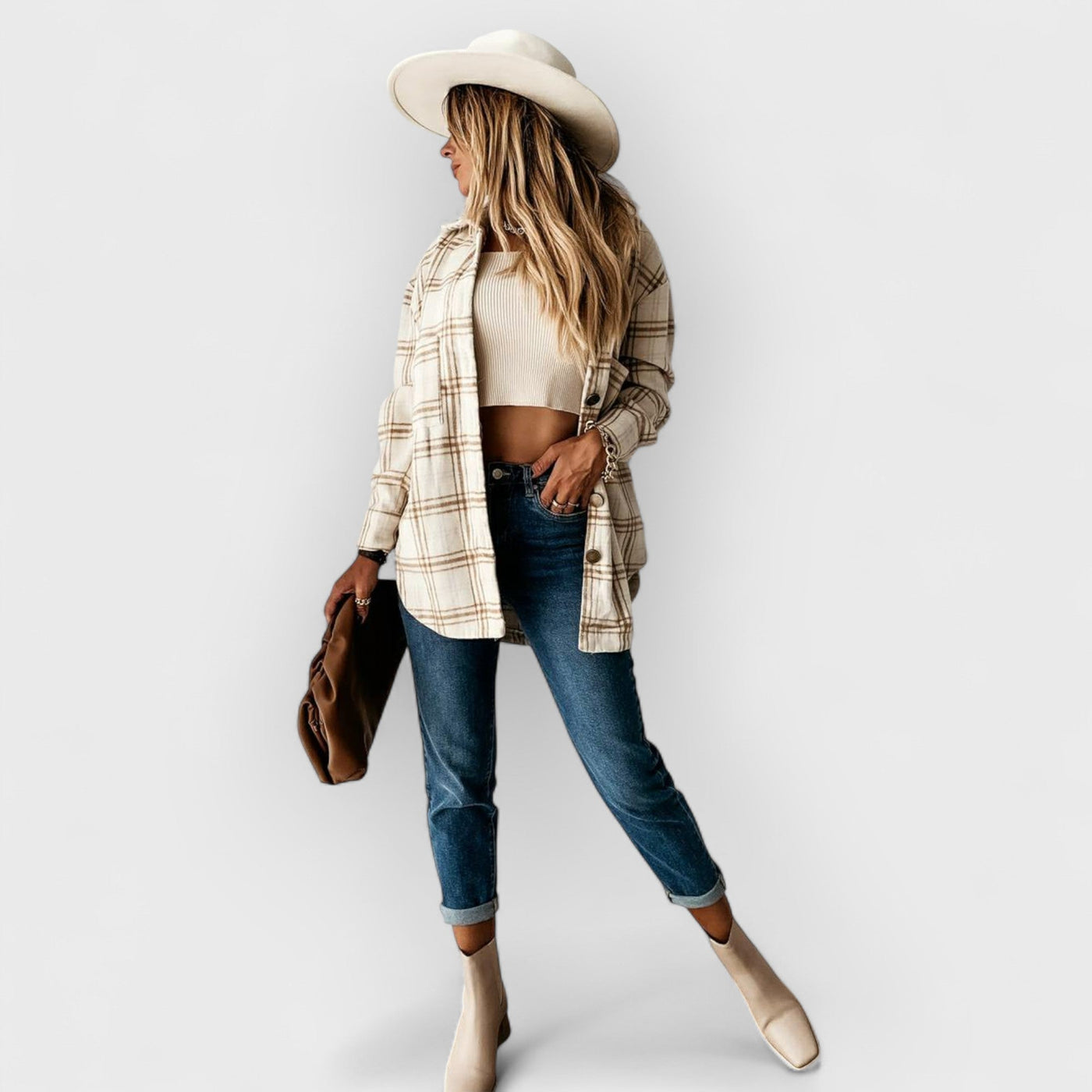 Plaid Casual Brushed Wool Cardigan Jacket