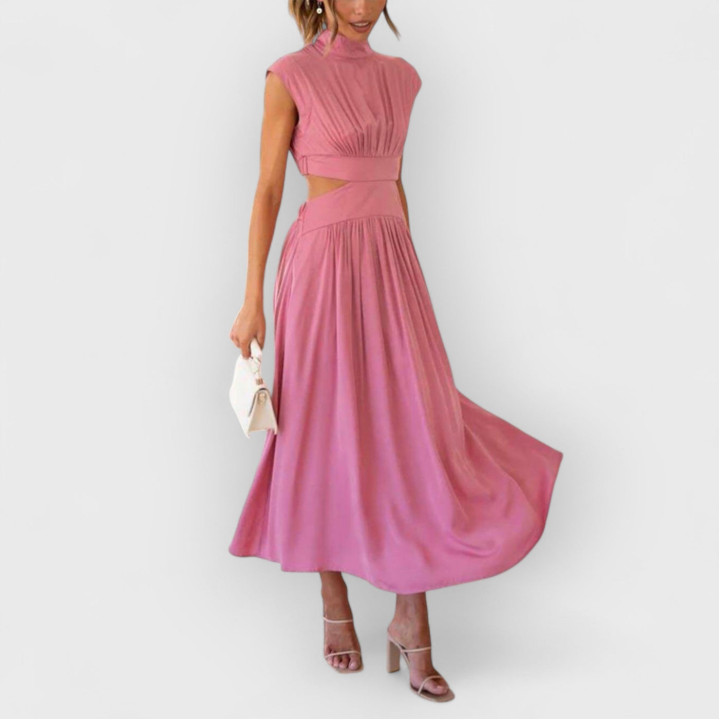 Cutout Waist Pocketed Vacation Midi Dress