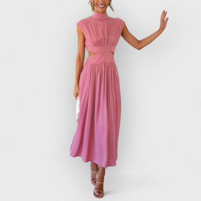 Cutout Waist Pocketed Vacation Midi Dress