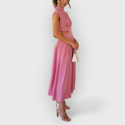 Cutout Waist Pocketed Vacation Midi Dress