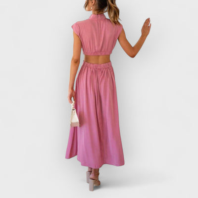 Cutout Waist Pocketed Vacation Midi Dress