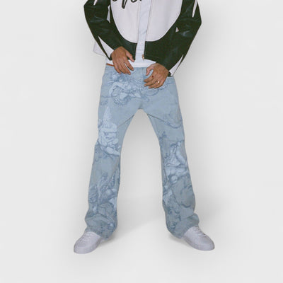 Cupid Print Washed Blue Jeans